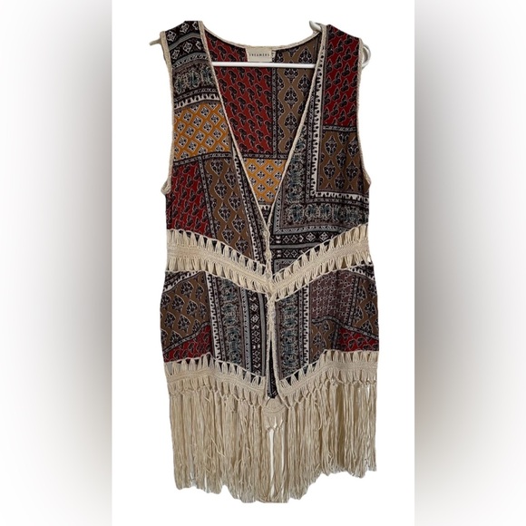 Dreamers Jackets & Blazers - Dreamers Bohemian Vintage Crochet Fringe Patchwork Vest Woman’s-M Hippie Aztec